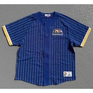 Men’s Mitchell & Ness NBA Denver Nuggets Pinstriped Button Jersey Tee Large NWOT